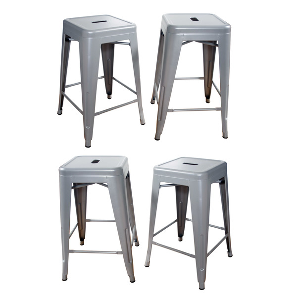 Amerihome Loft Silver 24" Metal Bar Stool, PK4 BS24SLVRSET